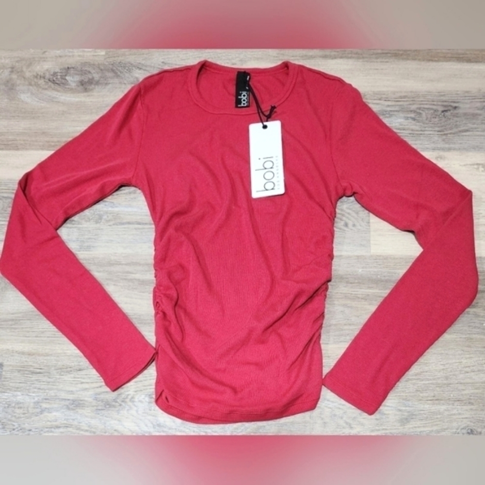Bobi Los Angeles Scoop Neck Ruched Side Long Sleeve Tee XS - New With Tags